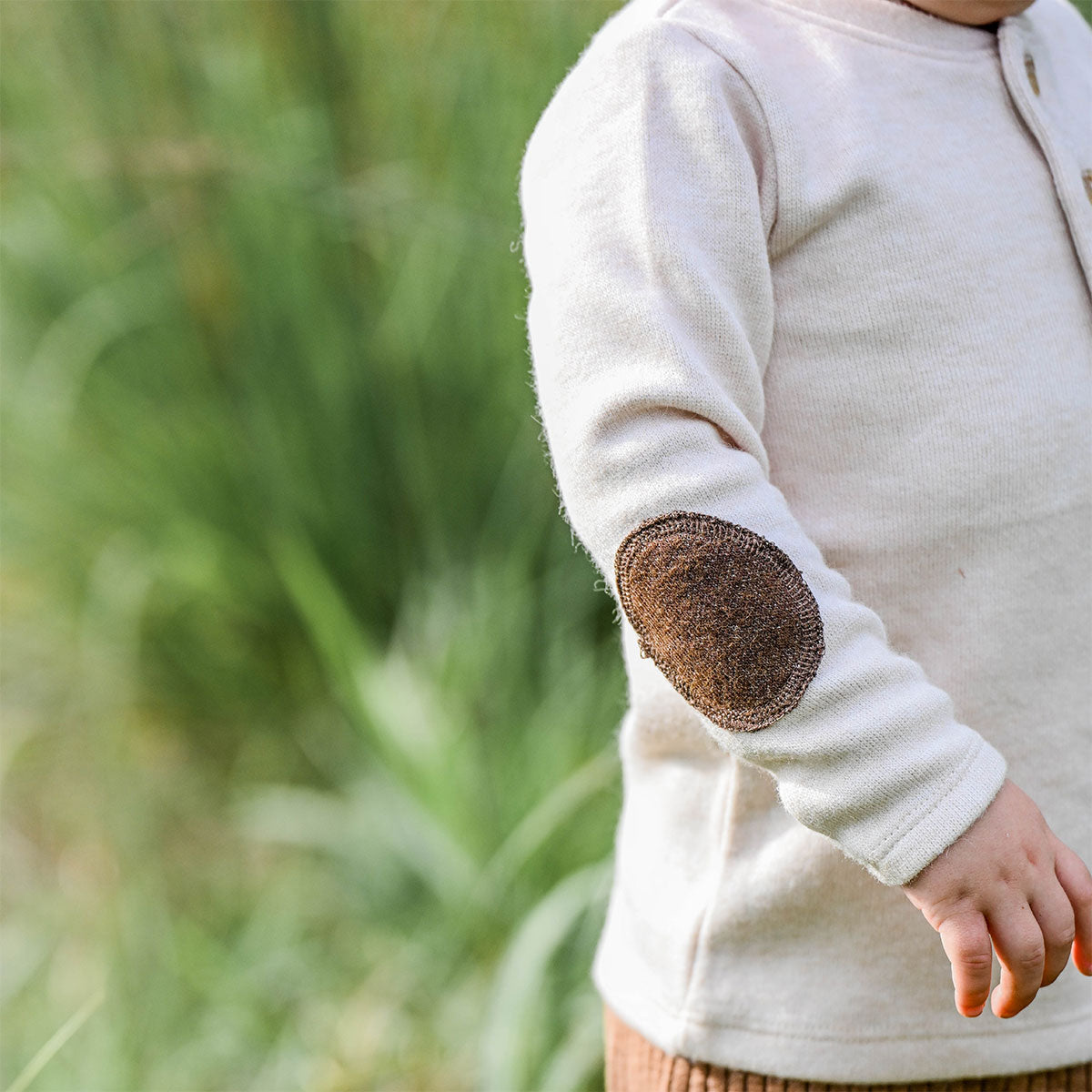 oh baby! Sweater-Knit Elbow Patch Henley Long Sleeve Top - Natural