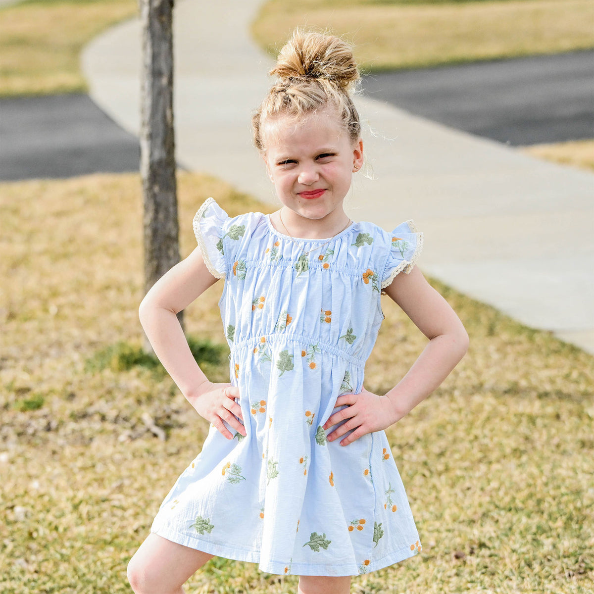 oh baby! April Flutter Sleeve Dress - Sunflower Bloom - Sky Blue - Lifestyle
