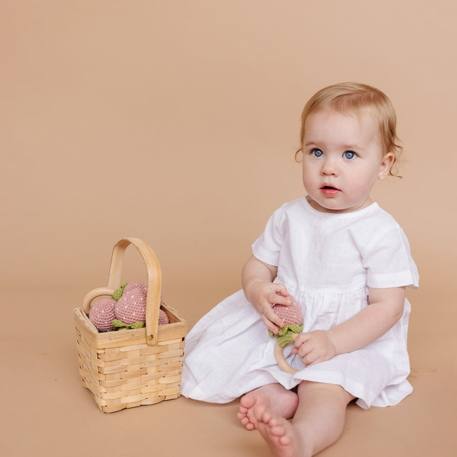 Cotton Crochet Rattle Teether - Pink Strawberry - Lifestyle