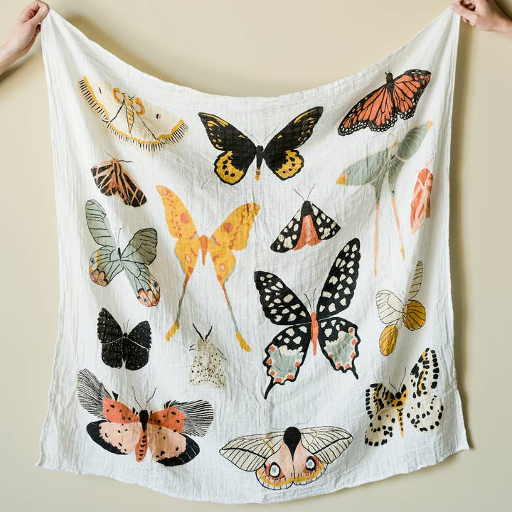 Clementine Kids Butterfly Collector Swaddle - Lifestyle - holding the swaddle open