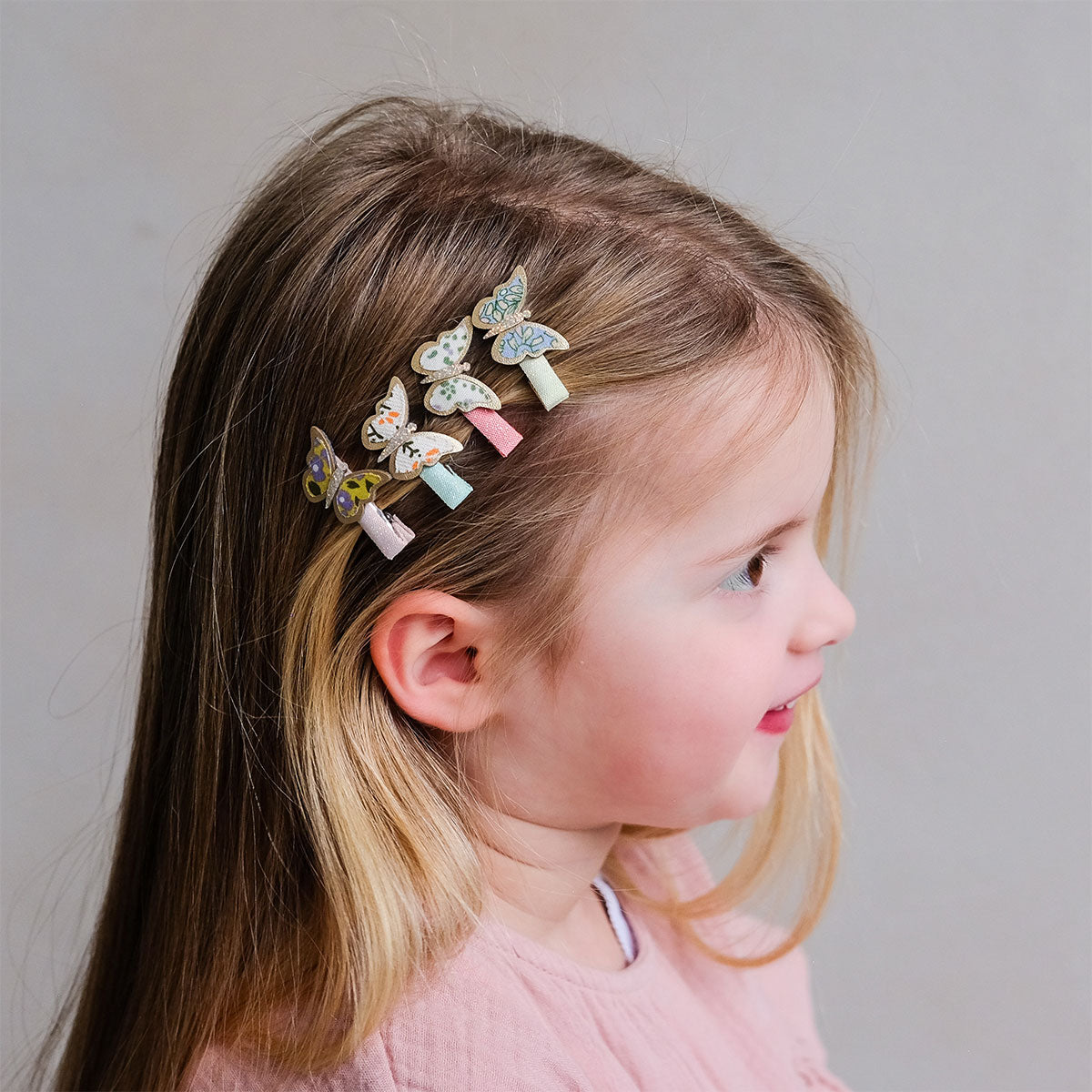 Floral Butterfly Mini Hair Clips - Set of 2 - Lifestyle-sideview