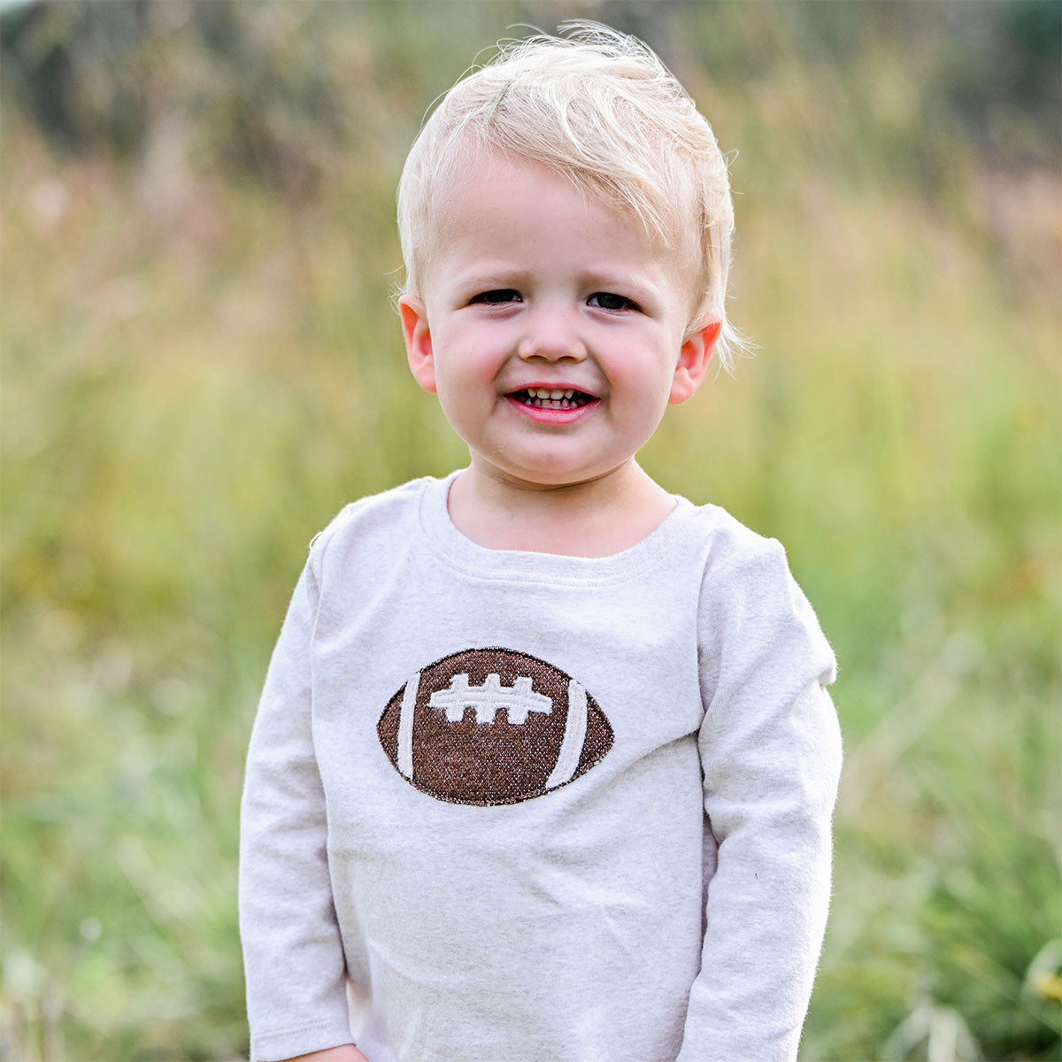 oh baby! Raw Edge Long Sleeve Tee - Football - Malt