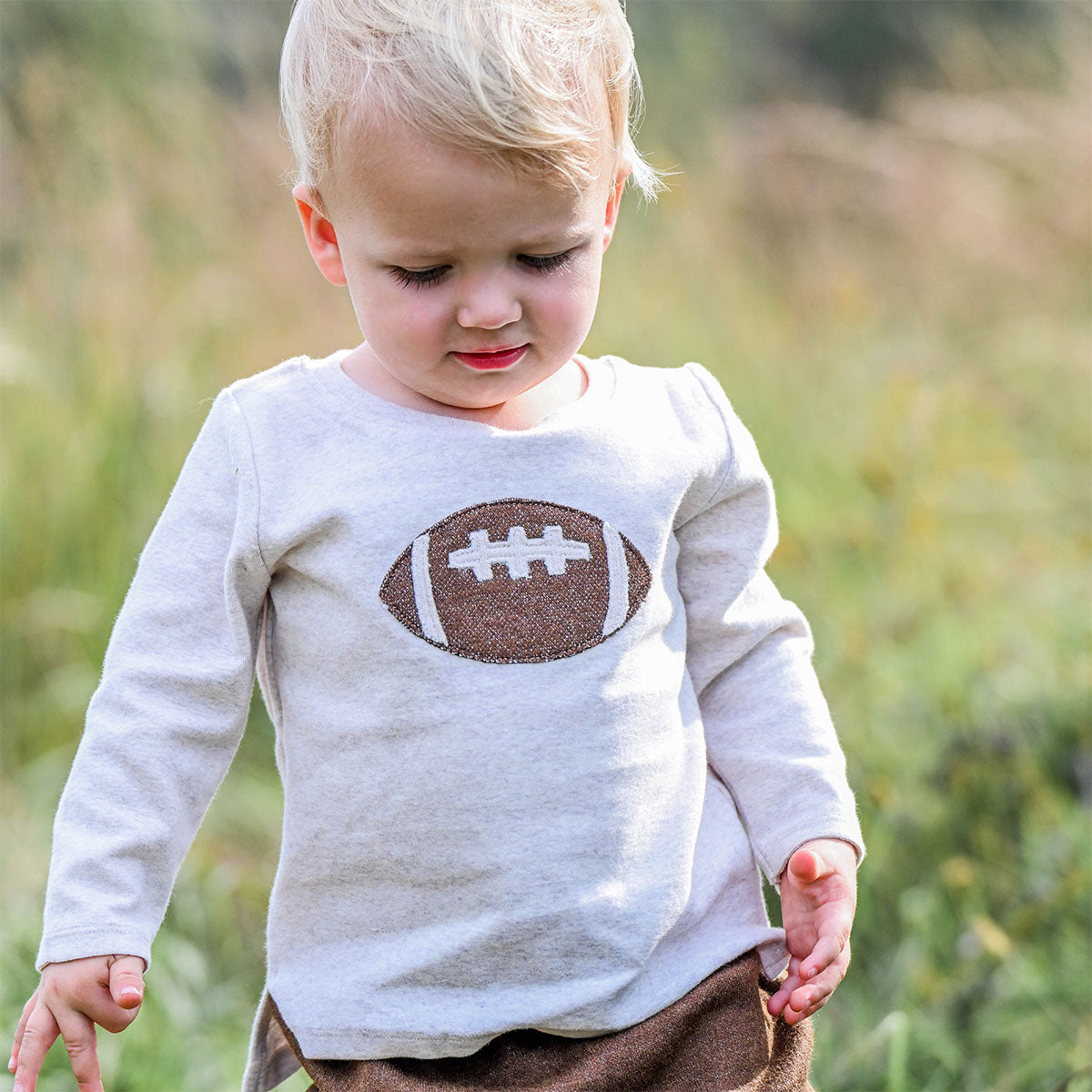 oh baby! Raw Edge Long Sleeve Tee - Football - Malt