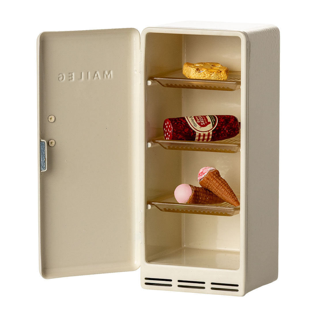 Maileg Metal Fridge, Mouse - Off White - Open