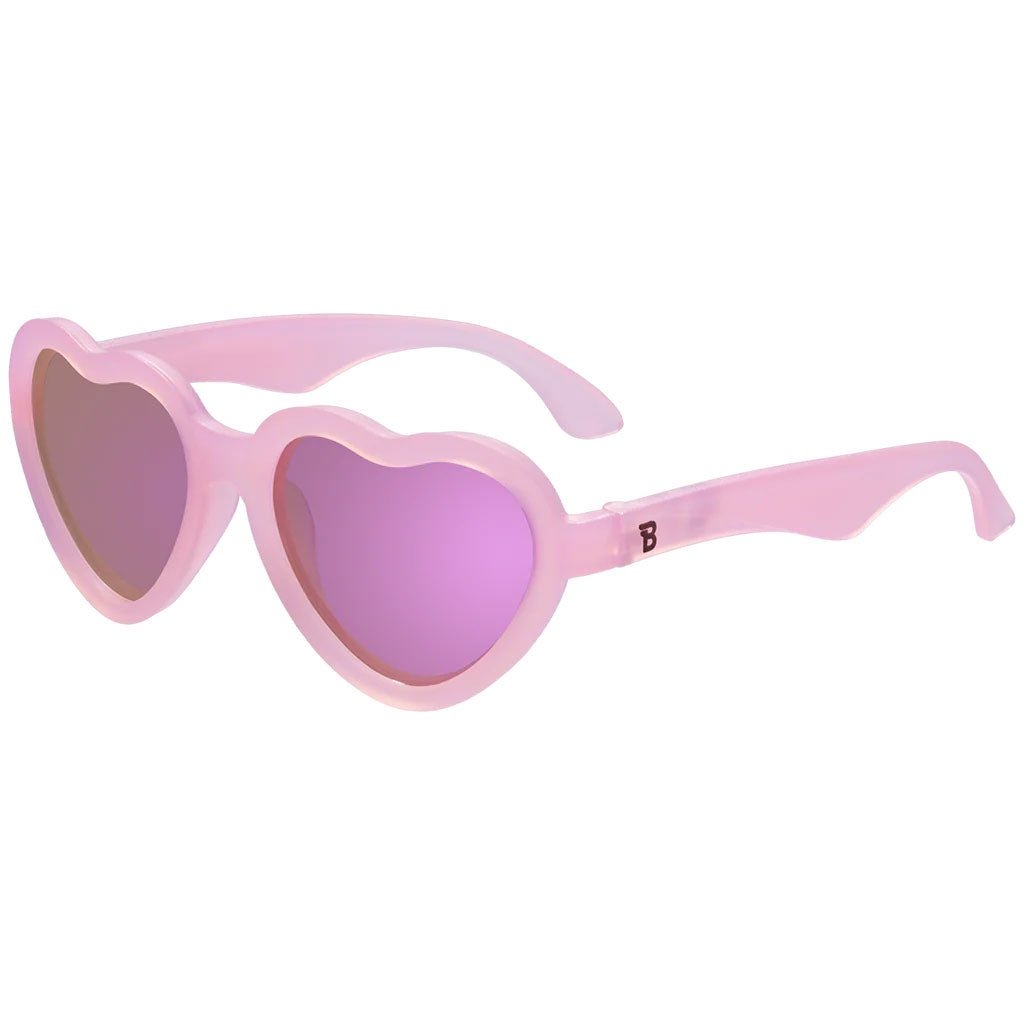 Babiators Frosted Pink Heart Sunglasses with Purple Polarized Mirrored Lenses