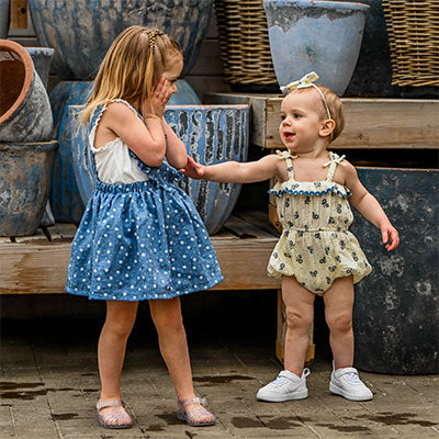 oh baby! Mini Honeycomb One Button Long Sleeve Romper - Denim