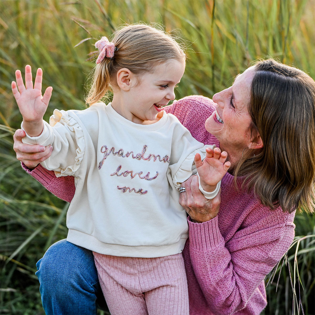 oh baby! Ruffle Slouch Sweatshirt - Grandma Loves Me - Natural - Lifestyle with Grandma