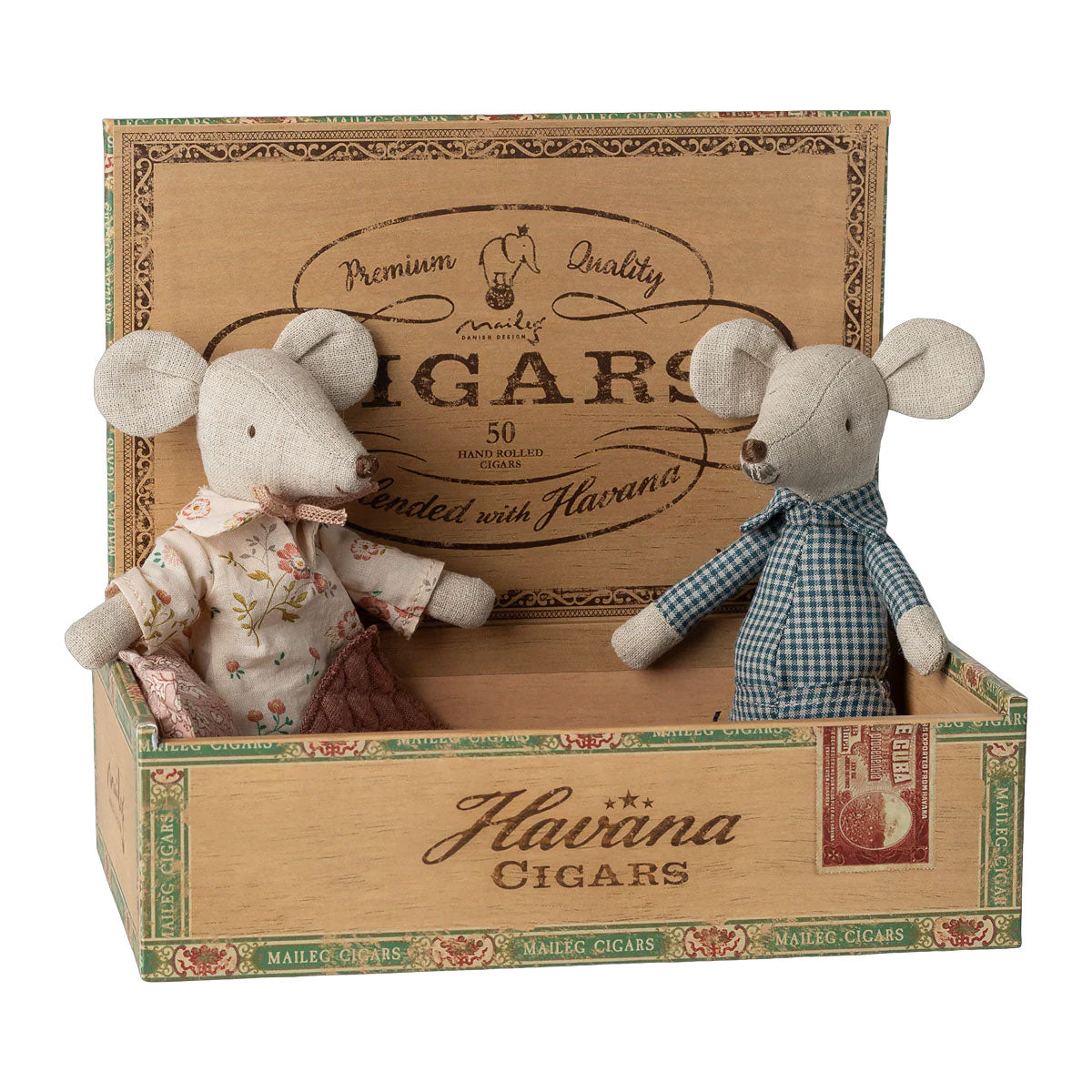 Maileg Grandma & Grandpa Mice in Cigar Box - Sitting Up