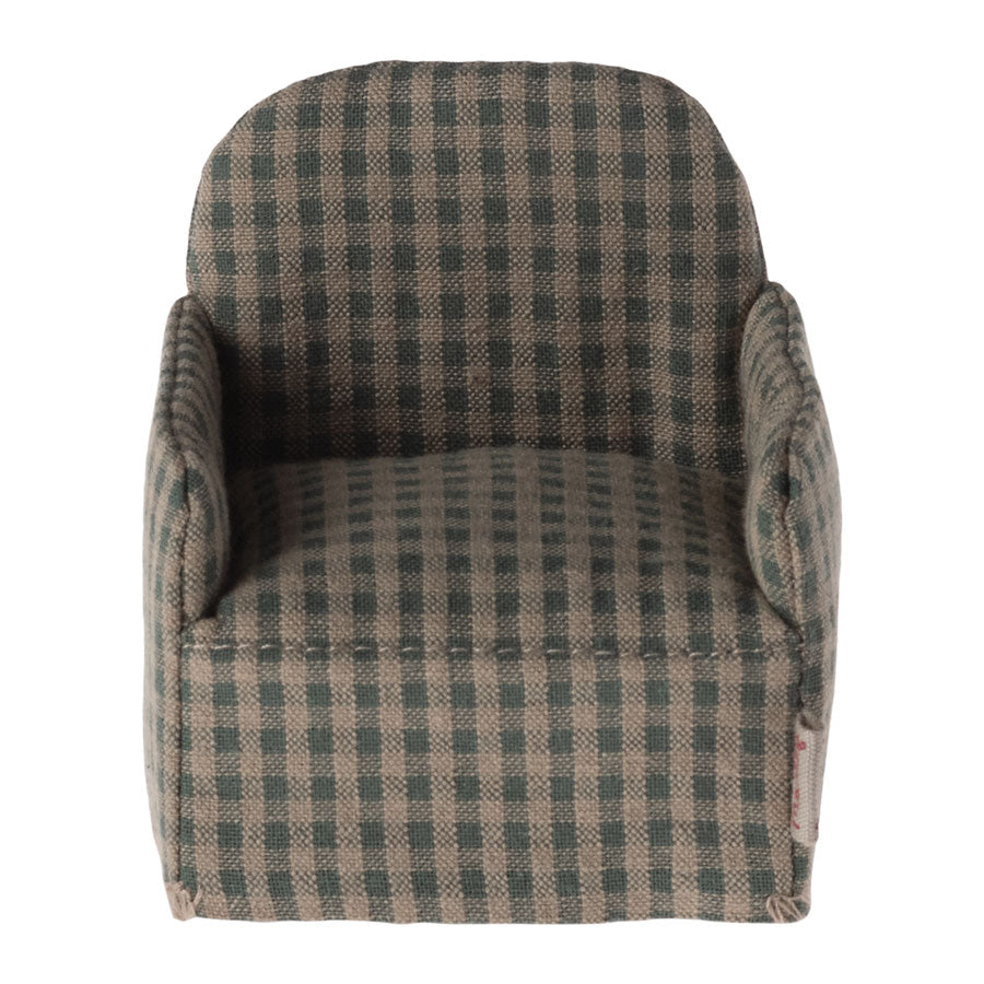 Maileg Chair, Mouse - Green Checker - Front