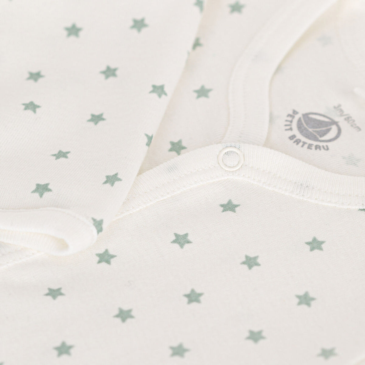 Petit Bateau Baby Long Sleeve Star Print Romper - White Green