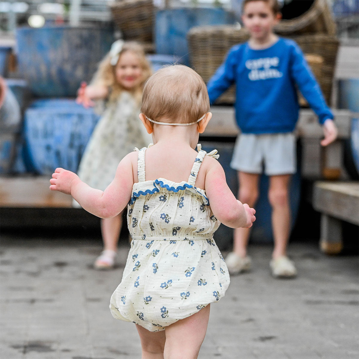 oh baby! Harriet Romper - Bellflower Floral Print - Indigo - Lifestyle - Back