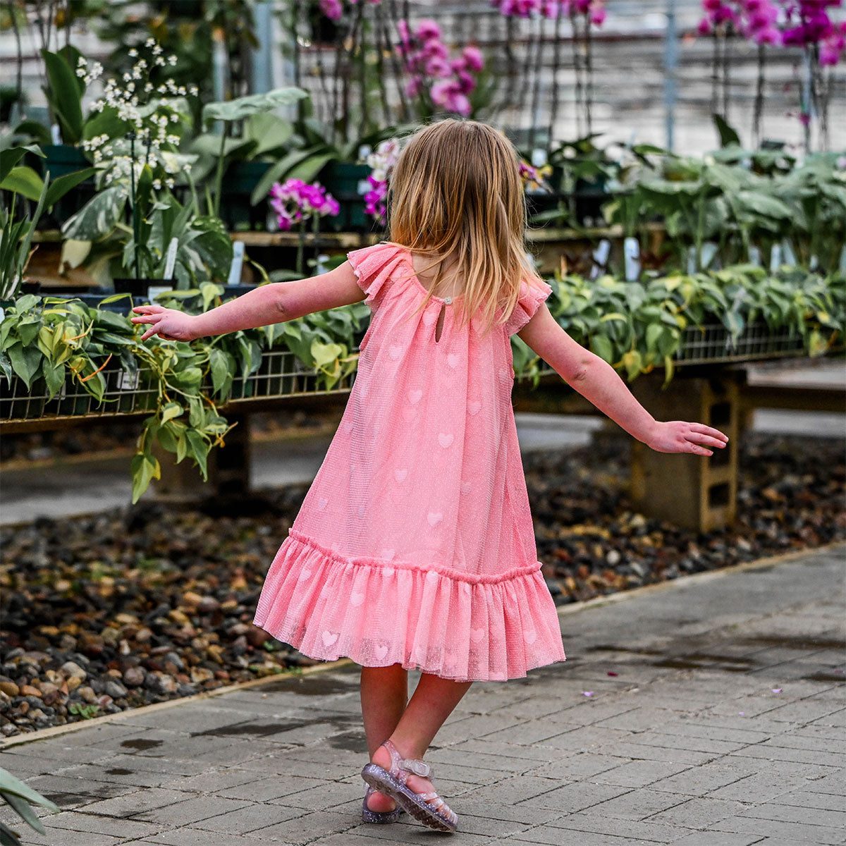 oh baby! Stella Dress - Bobinette Tulle with All Over Hearts - Blush - Lifestyle - Back