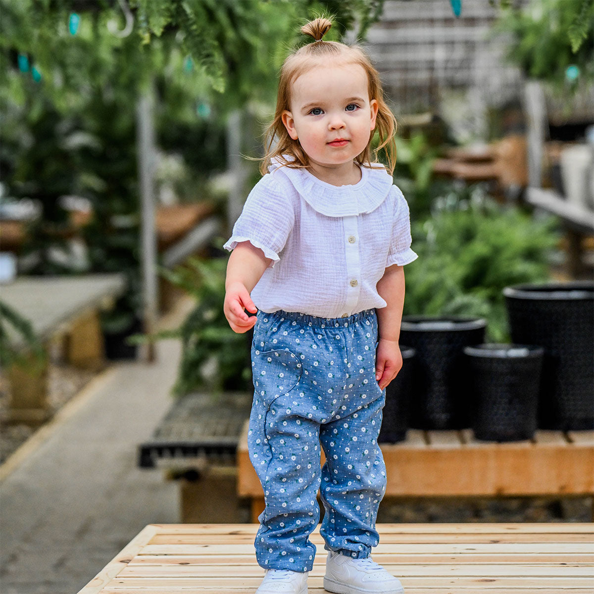 oh baby! Heart Side Pocket Pant - Sunburst Flower Print - Denim