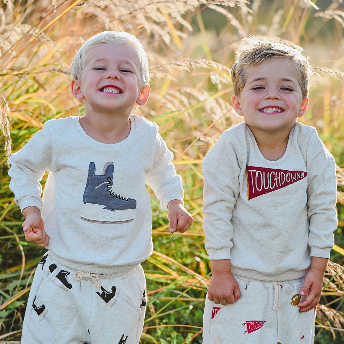 oh baby! Brooklyn Boxy Sweatshirt - Hockey Skate - Heather Gray - with Football Jogger Set