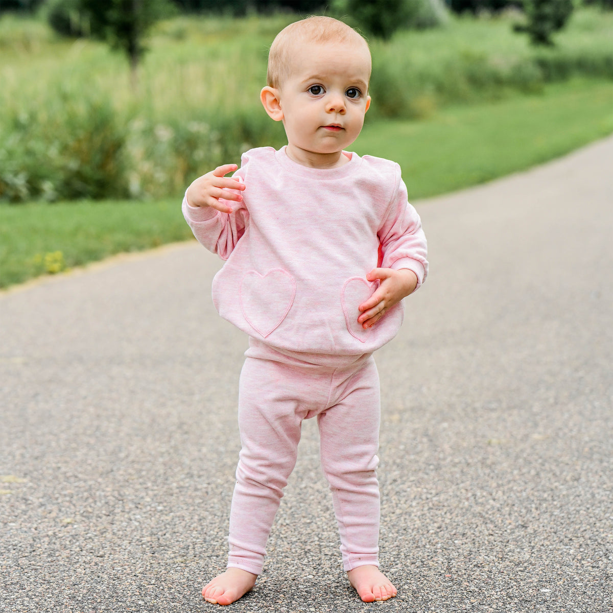 oh baby! Honeycomb Heart Pocket Boxy Sweatshirt - Pale Pink - Lifestyle
