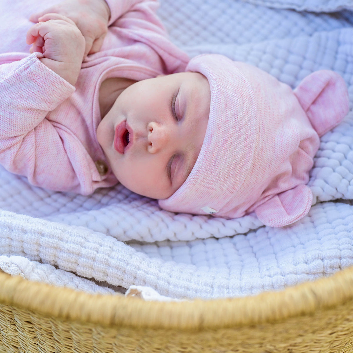 oh baby! Honeycomb Bear Ear Hat - Pale Pink