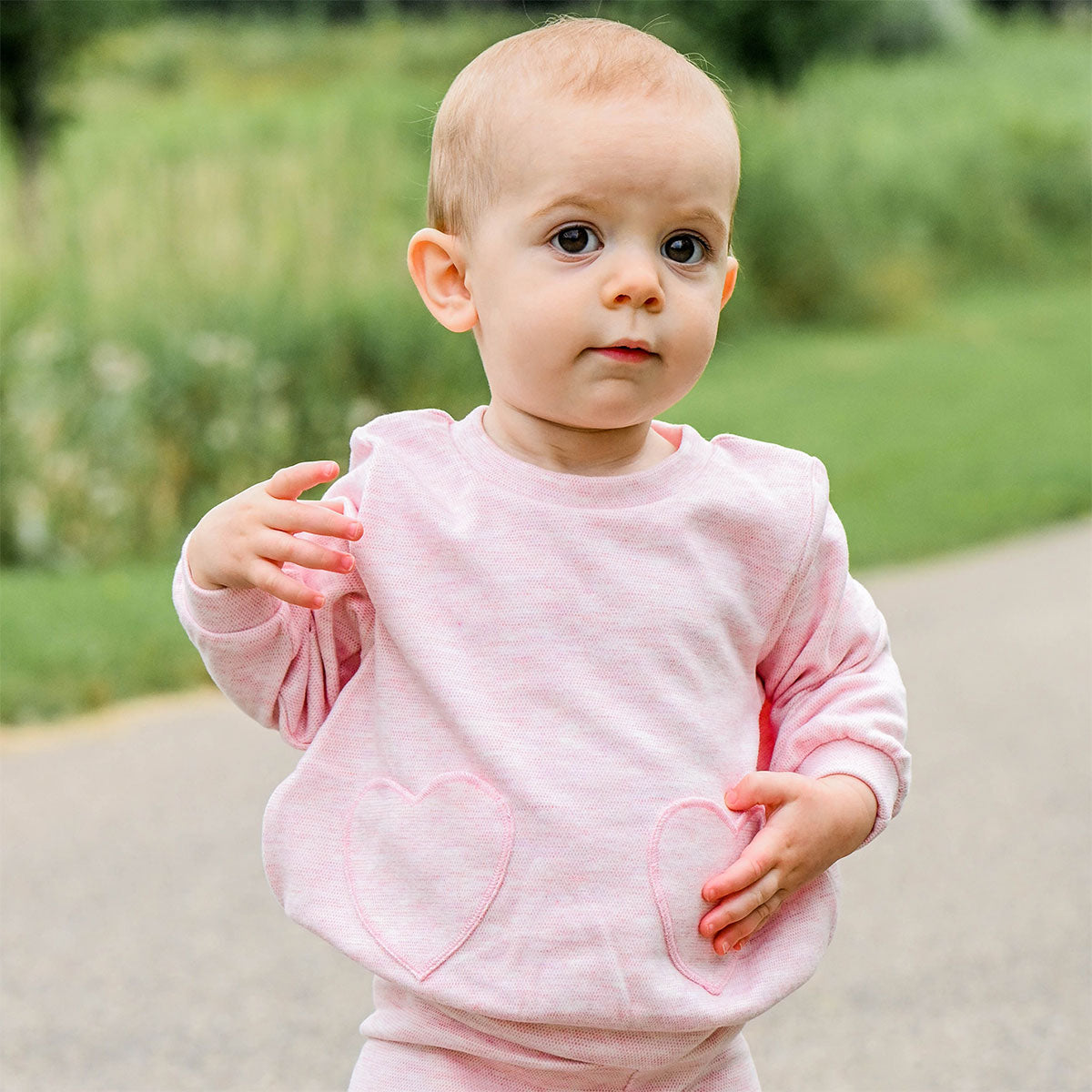 oh baby! Honeycomb Heart Pocket Boxy Sweatshirt - Pale Pink