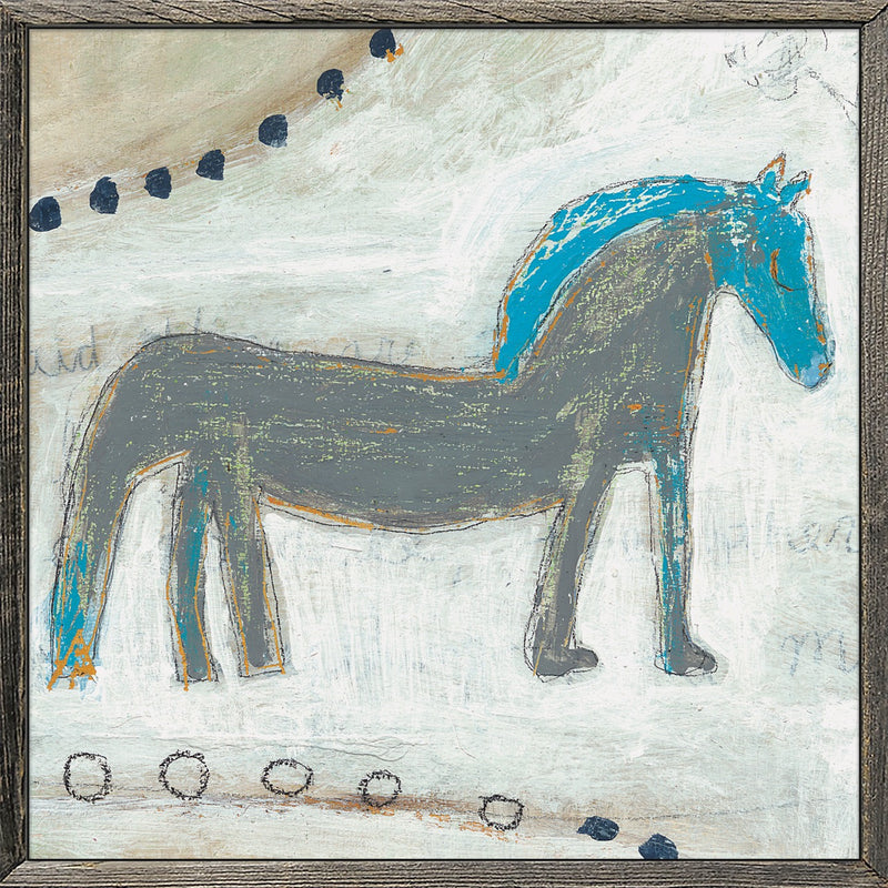Sugarboo Art Print - Horse with Blue Mane - Grey Wood