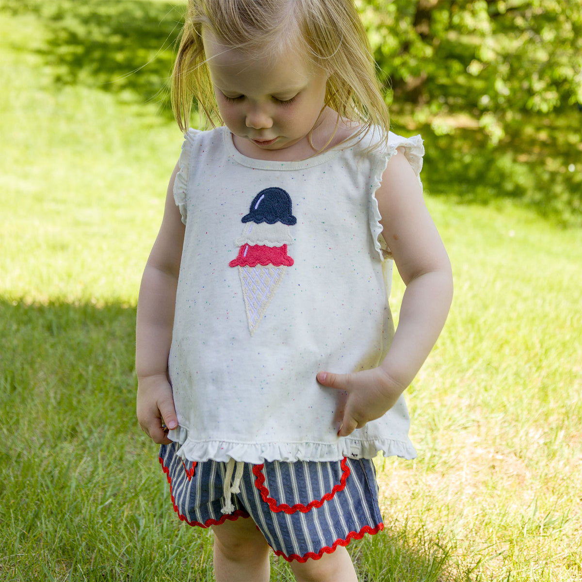 oh baby! Gracie Tank Top - Ice Cream Applique - Confetti Oyster - Lifestyle