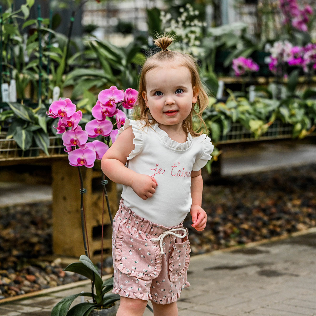oh baby! Rebekah Tank Top - "je t'aime" Embroidery - Oyster with Blush Shorts