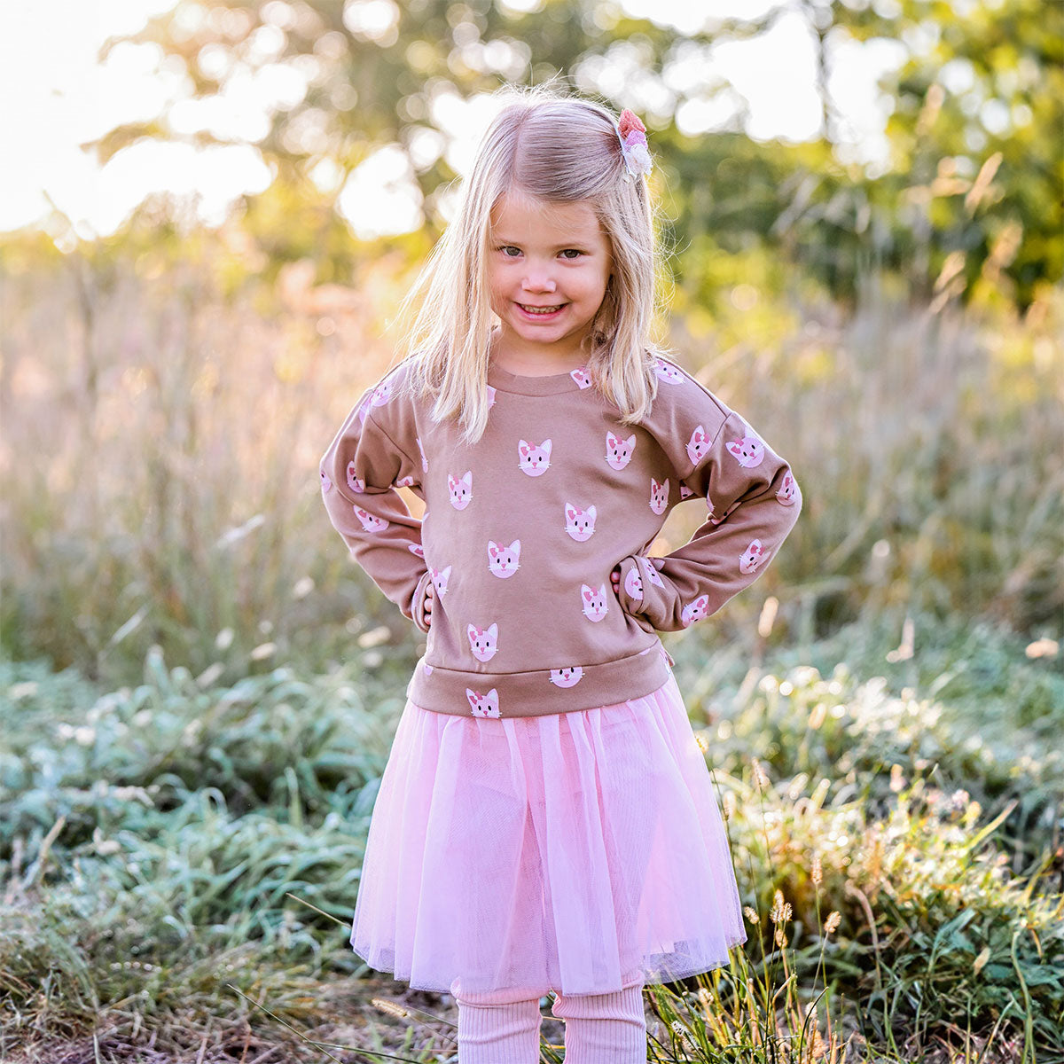 oh baby! Miley Tutu Dress - Kitty Faces - Milk Chocolate