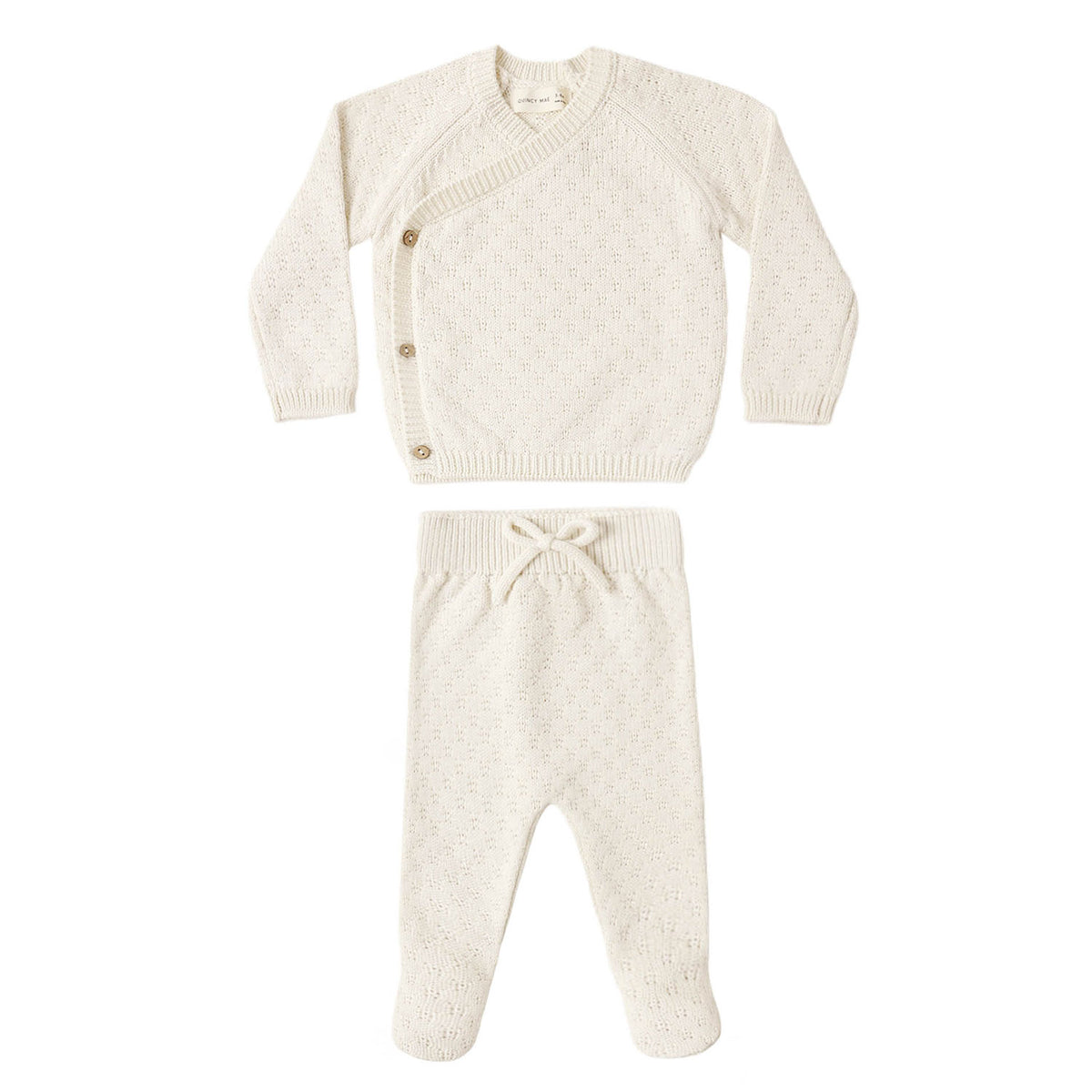 Quincy Mae Knit Wrap Top + Pant Set - Natural