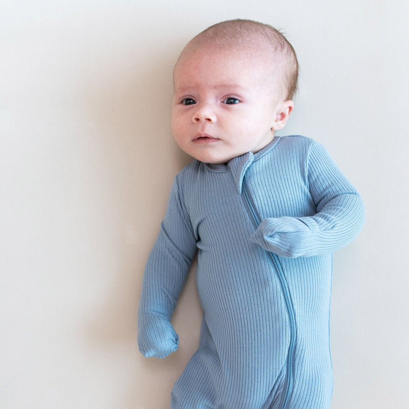 Kyte Baby Ribbed Zippered Romper - Slate - Lifestyle