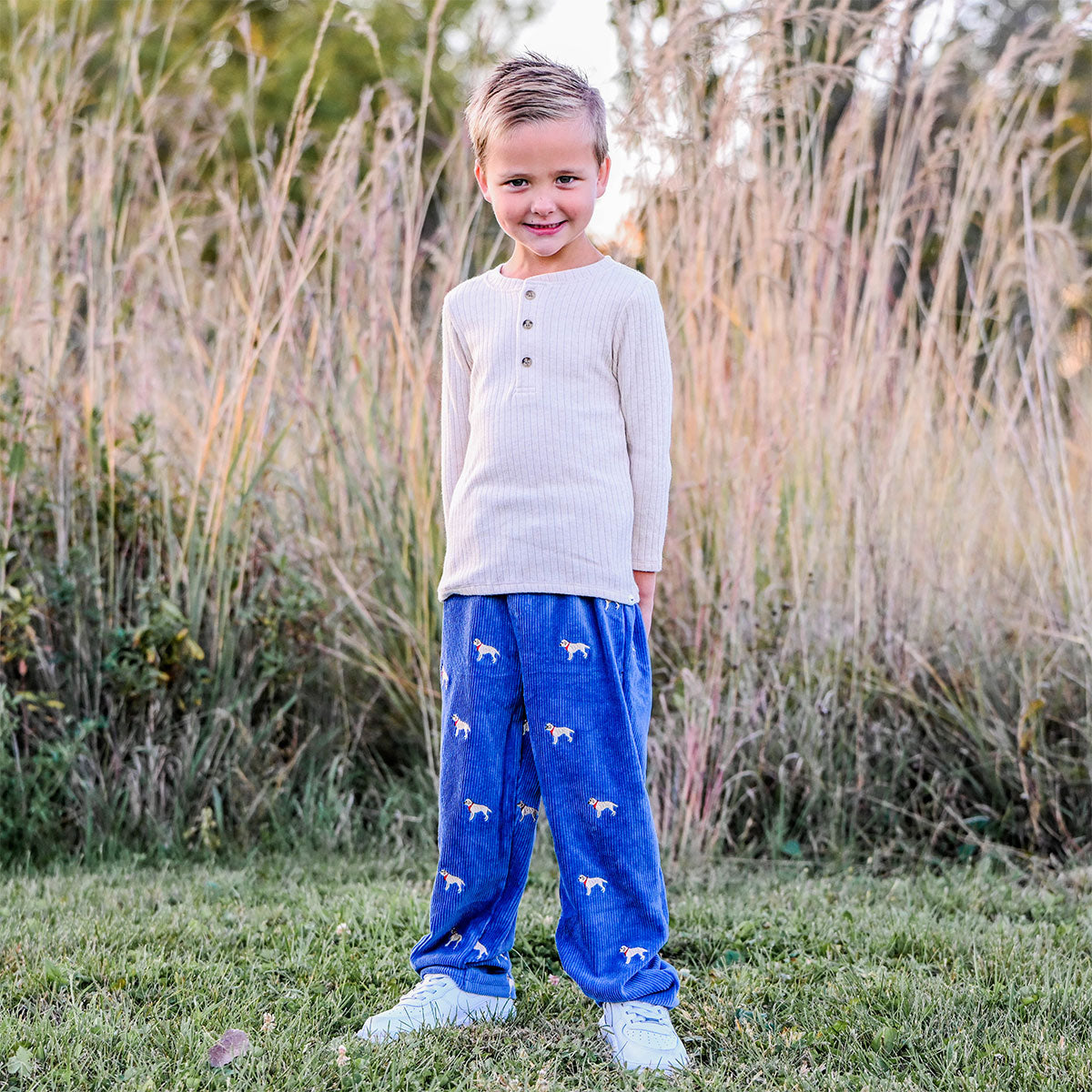 oh baby! Wide Leg Corduroy Jeans - Labs Embroidered - Denim with Henley