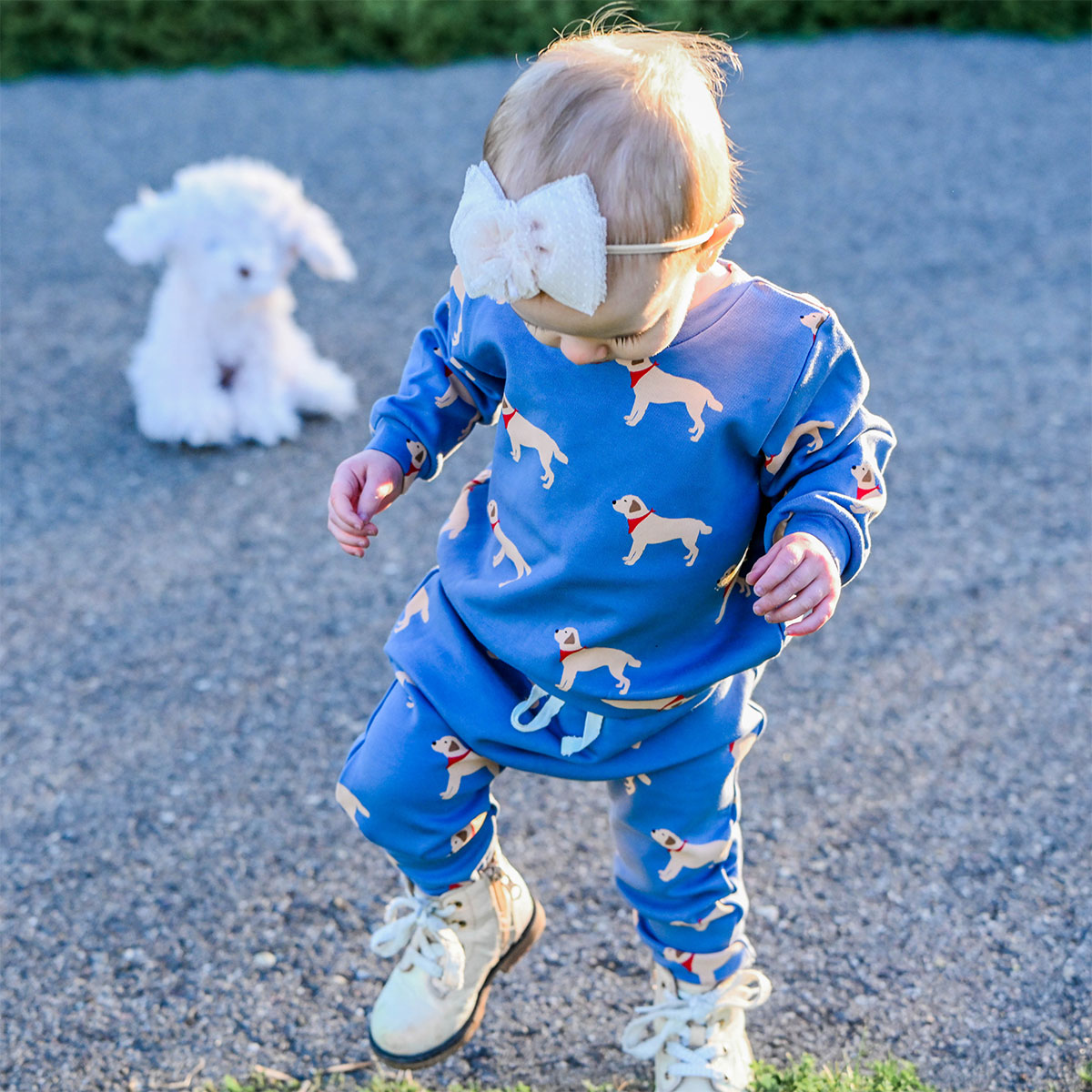 oh baby! Brooklyn Boxy Sweatshirt - Labs Print - Dusty Blue - Front