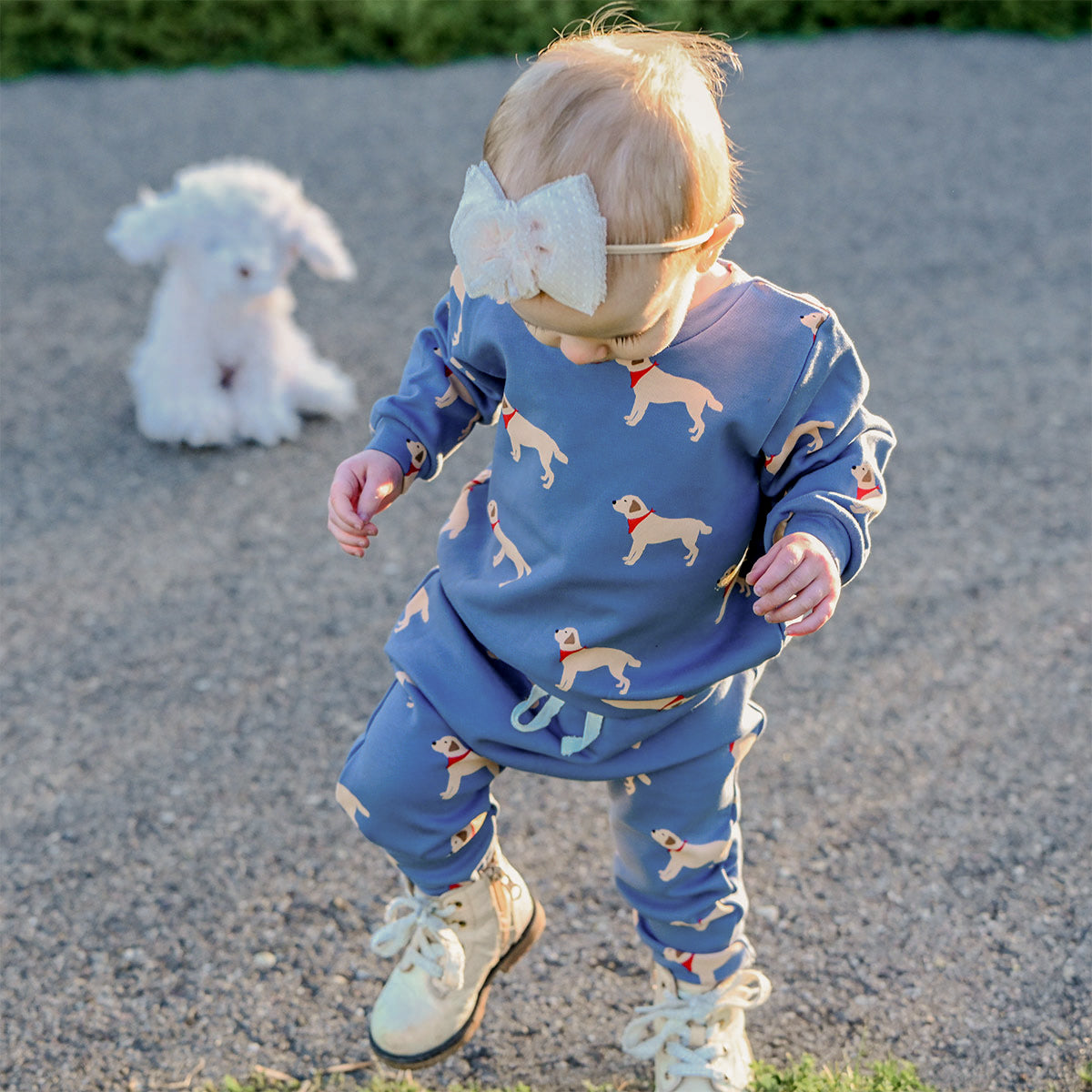 oh baby! Brooklyn Boxy Sweatshirt - Labs Print - Dusty Blue - Front