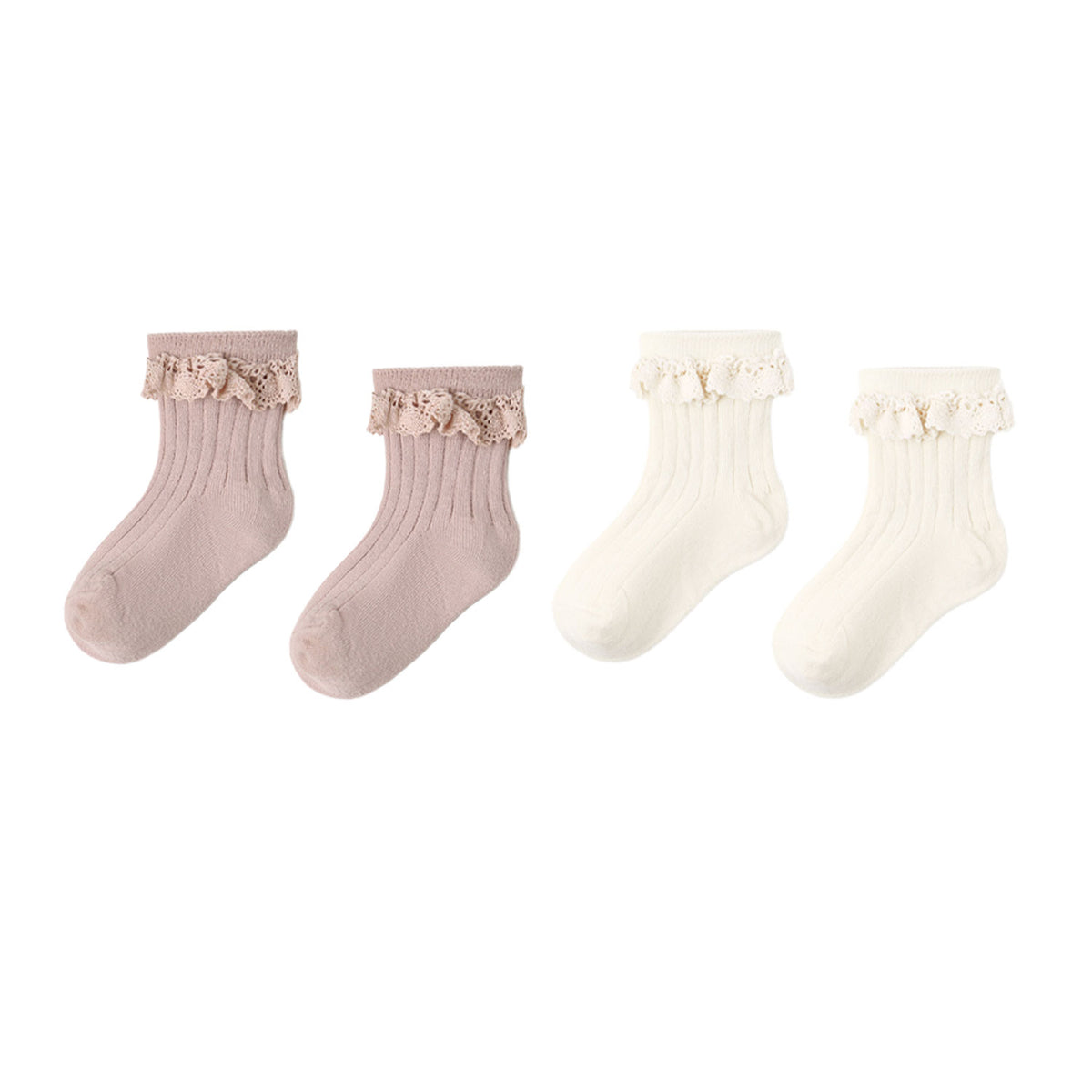 Rylee + Cru Lace Trim Socks, 2-Pack - Rosewood, Natural
