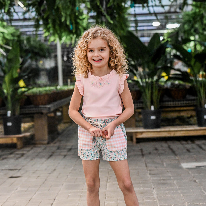 oh baby! Rebekah Tank - Butterflies Appliques - Pale Pink - with Libby Garden Party Shorts - Lifestyle