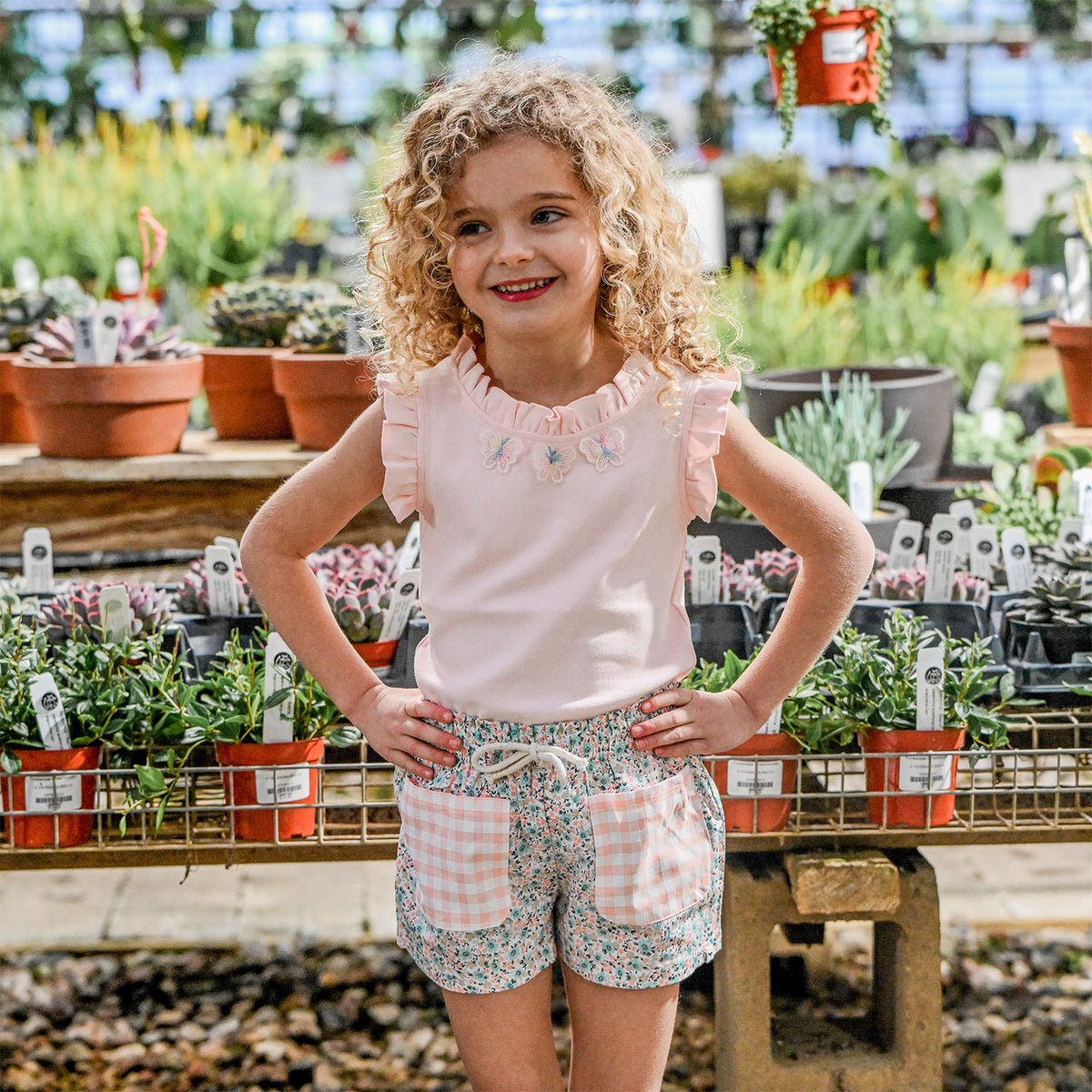 Garden Party Libby Pocket Shorts with Rebekah Tank with Butterfly Appliques - Lifestyle