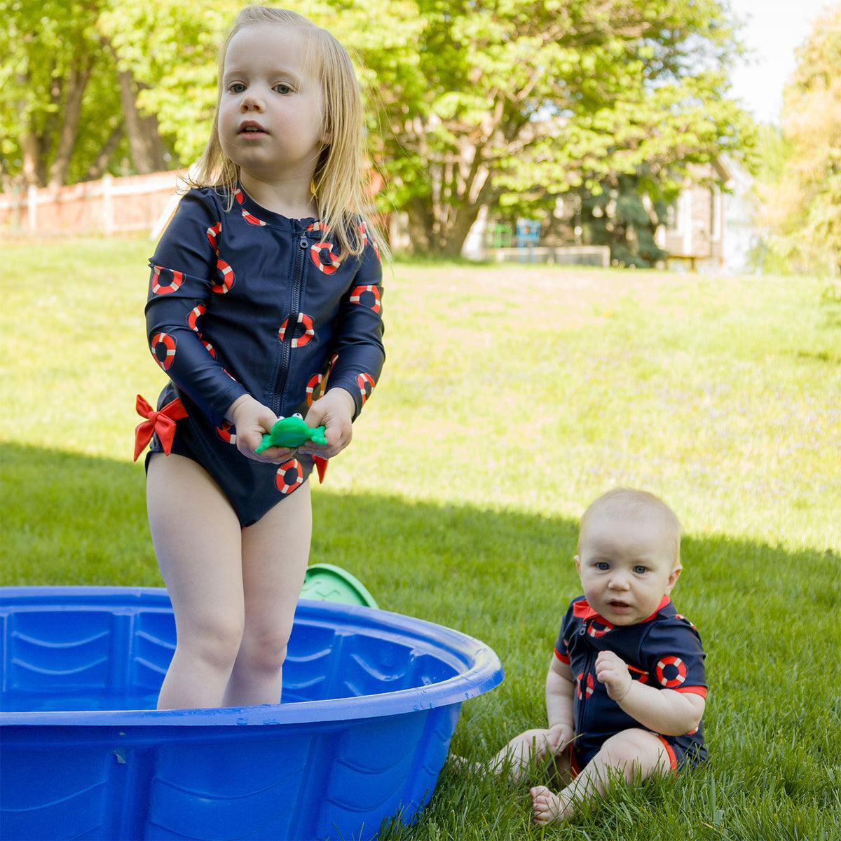oh baby! Malibu Swimsuit - Life Rings Print - Navy - Lifestyle with Life Rings Rashgaurd One Piece - Kids by the Kiddie Pool