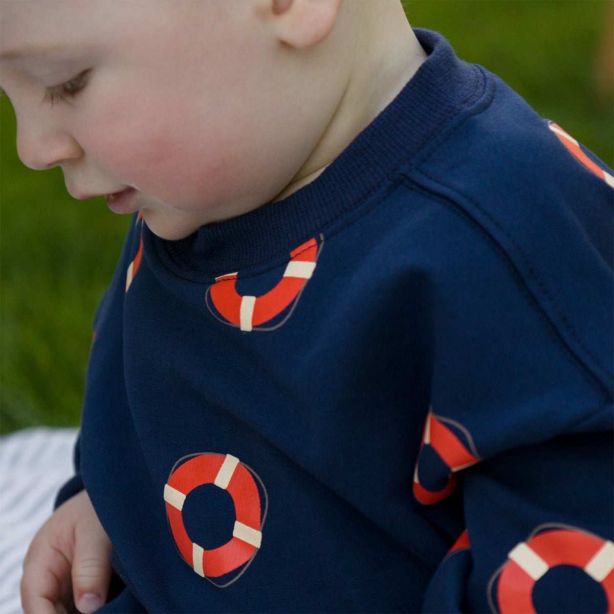 oh baby! - Charlie Sweatshirt - Life Rings Print - Navy - Close-Up - Lifestyle