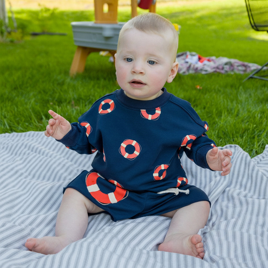 oh baby! - Charlie Sweatshirt - Life Rings Print - Navy -with Appliqued Life Ring Short - Lifestyle