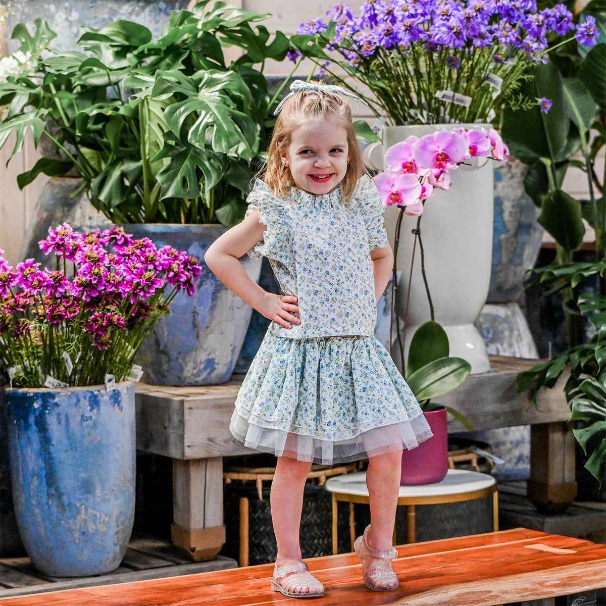 oh baby! Lola Top & Tutu Skirt Set - Poppy Sprig - Sky Blue - Lifestyle