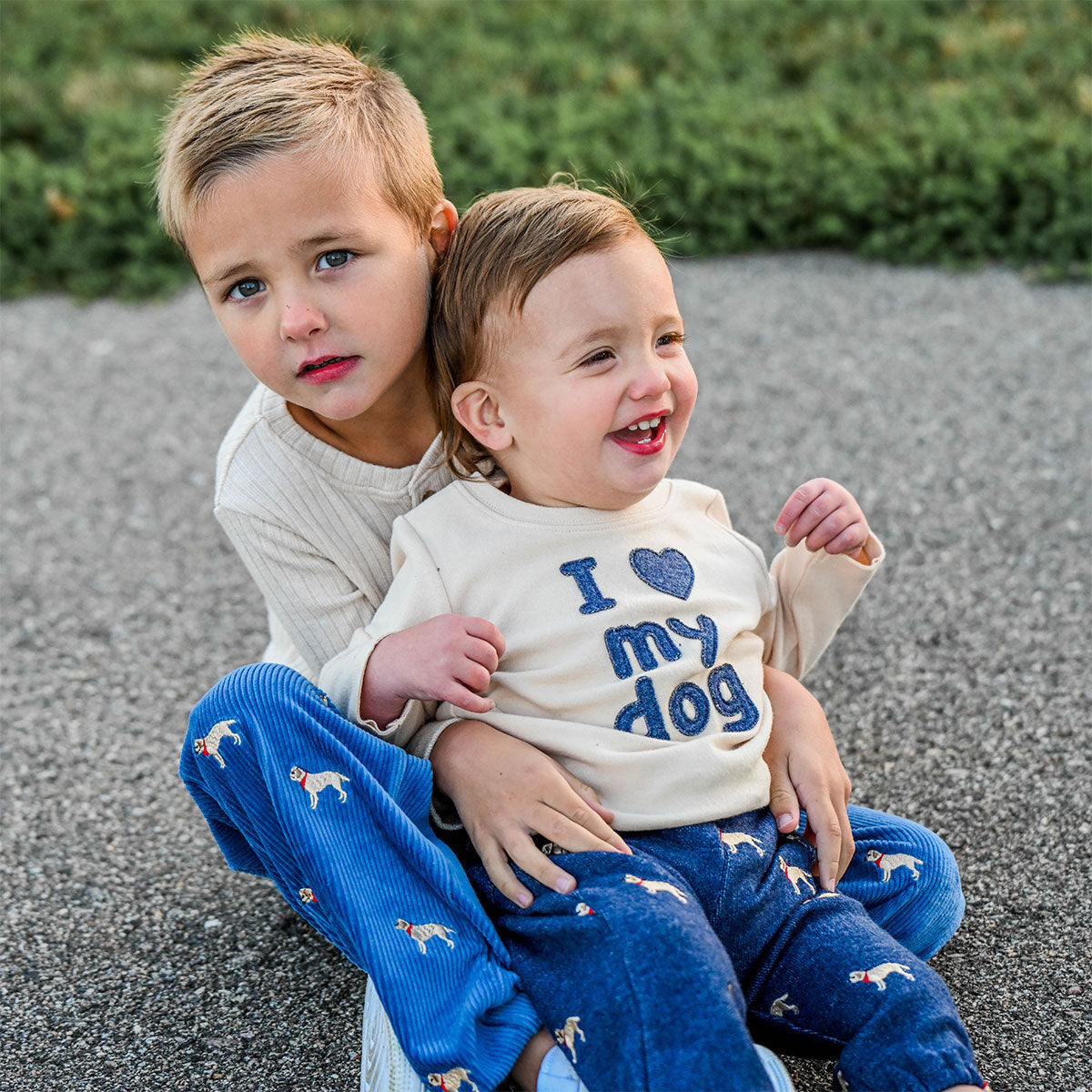 oh baby! Raw Edge Long Sleeve Tee - "I Heart My Dog" - Shortbread