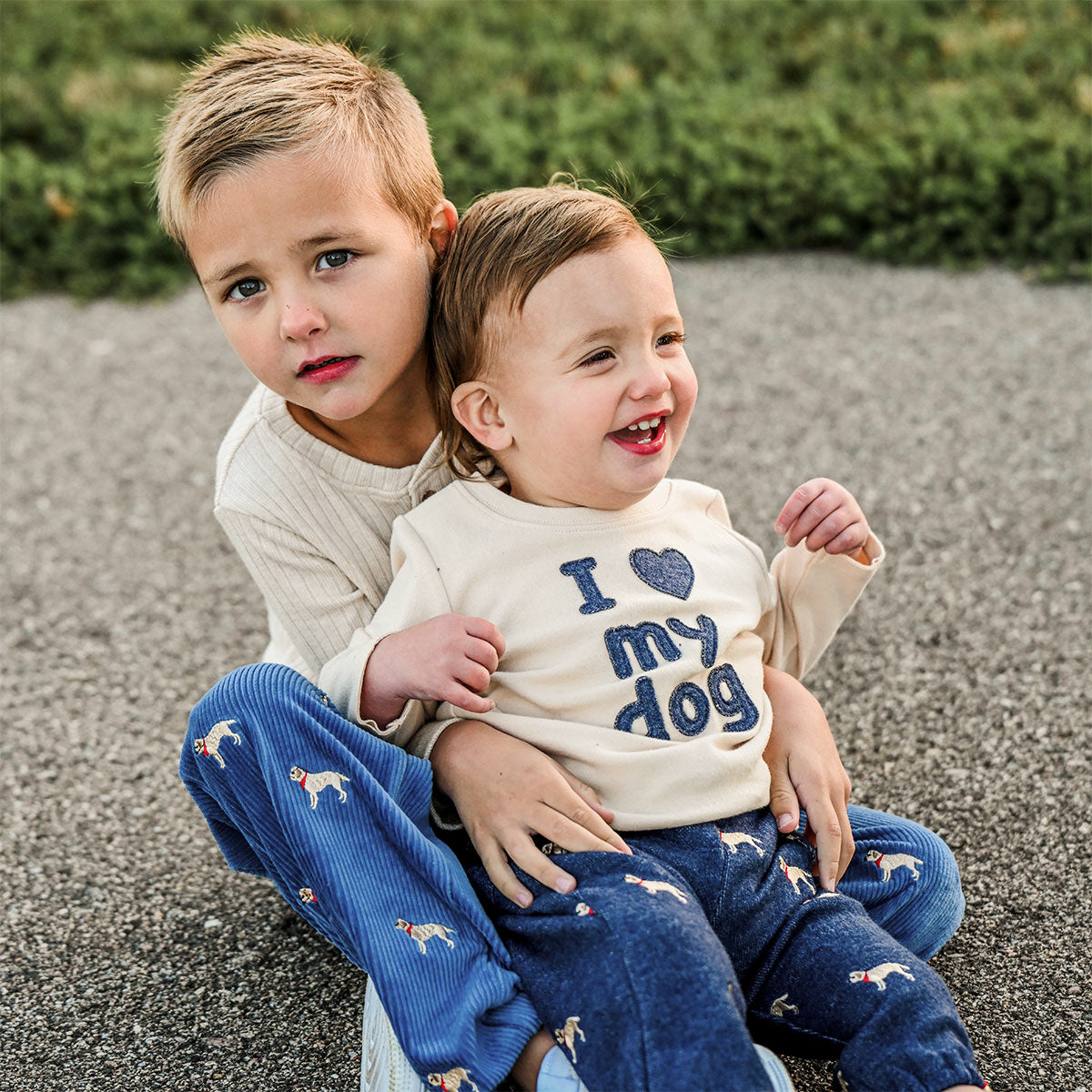 oh baby! Raw Edge Long Sleeve Tee - "I Heart My Dog" - Shortbread