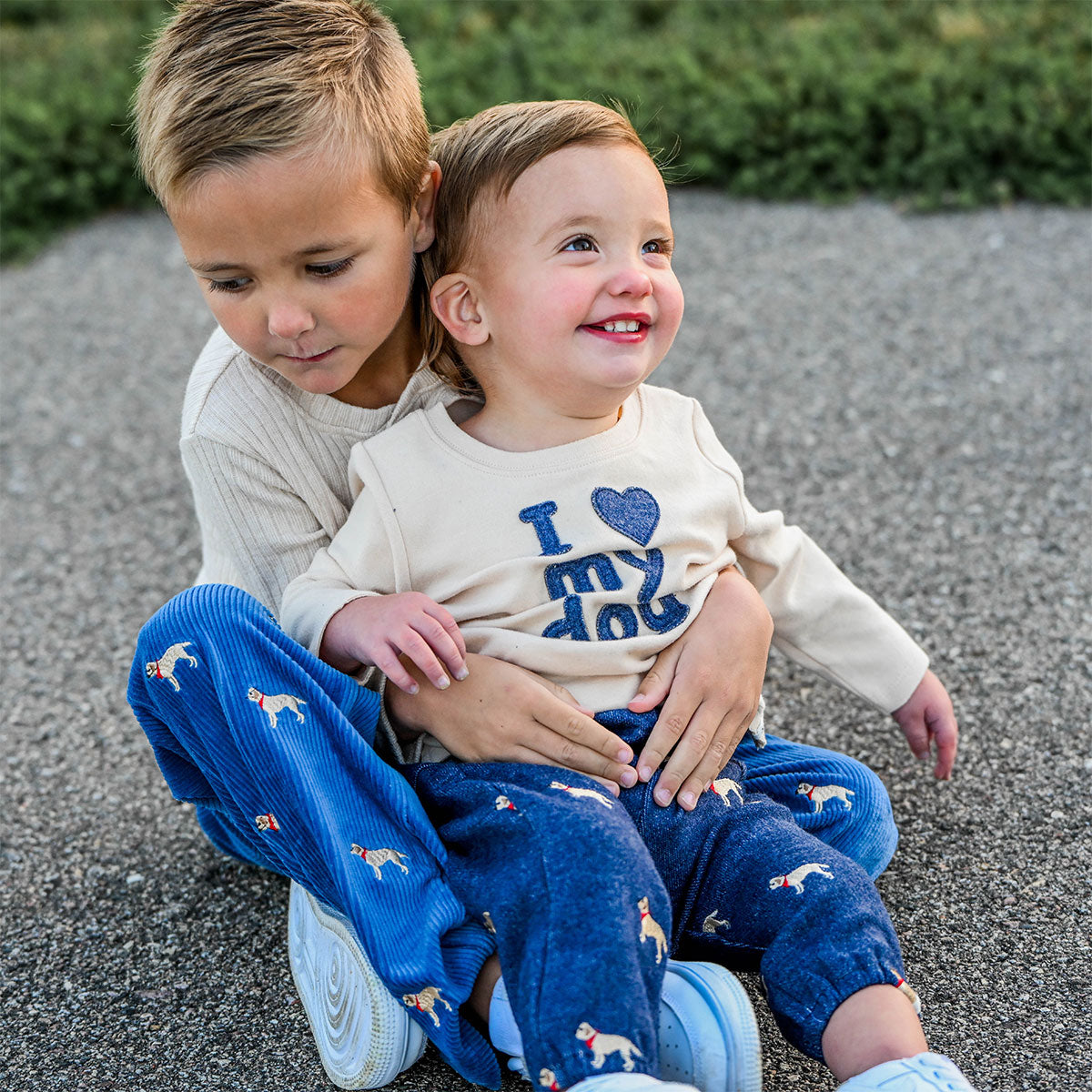oh baby! Raw Edge Long Sleeve Tee - "I Heart My Dog" - Shortbread