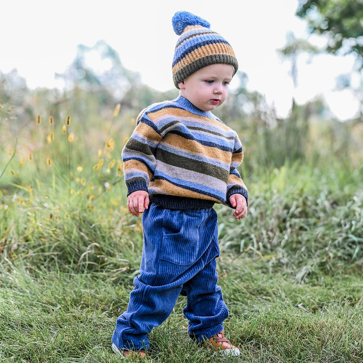oh baby! Multi Stripe Grandpa Knitted Pullover - Forest