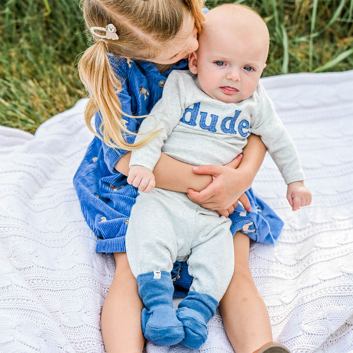 oh baby! Cotton Baby Rib Snowdrift Booties - Ocean
