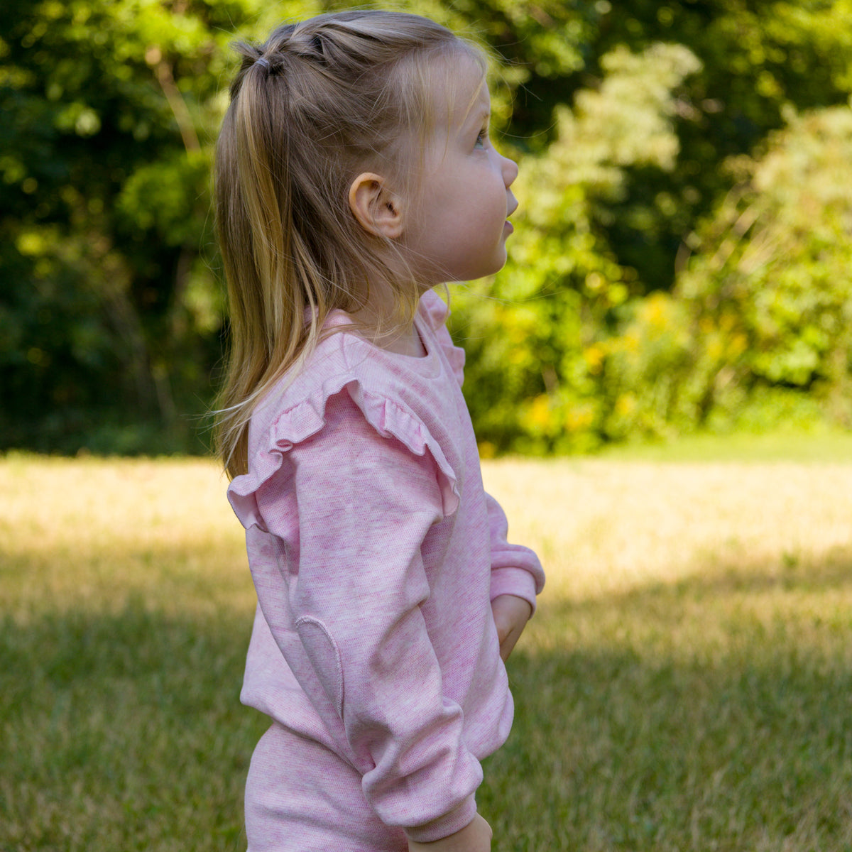 oh baby! Honeycomb Heart Patch Millie Boxy Sweatshirt - Pale Pink - Lifestyle - ruffle sleeve