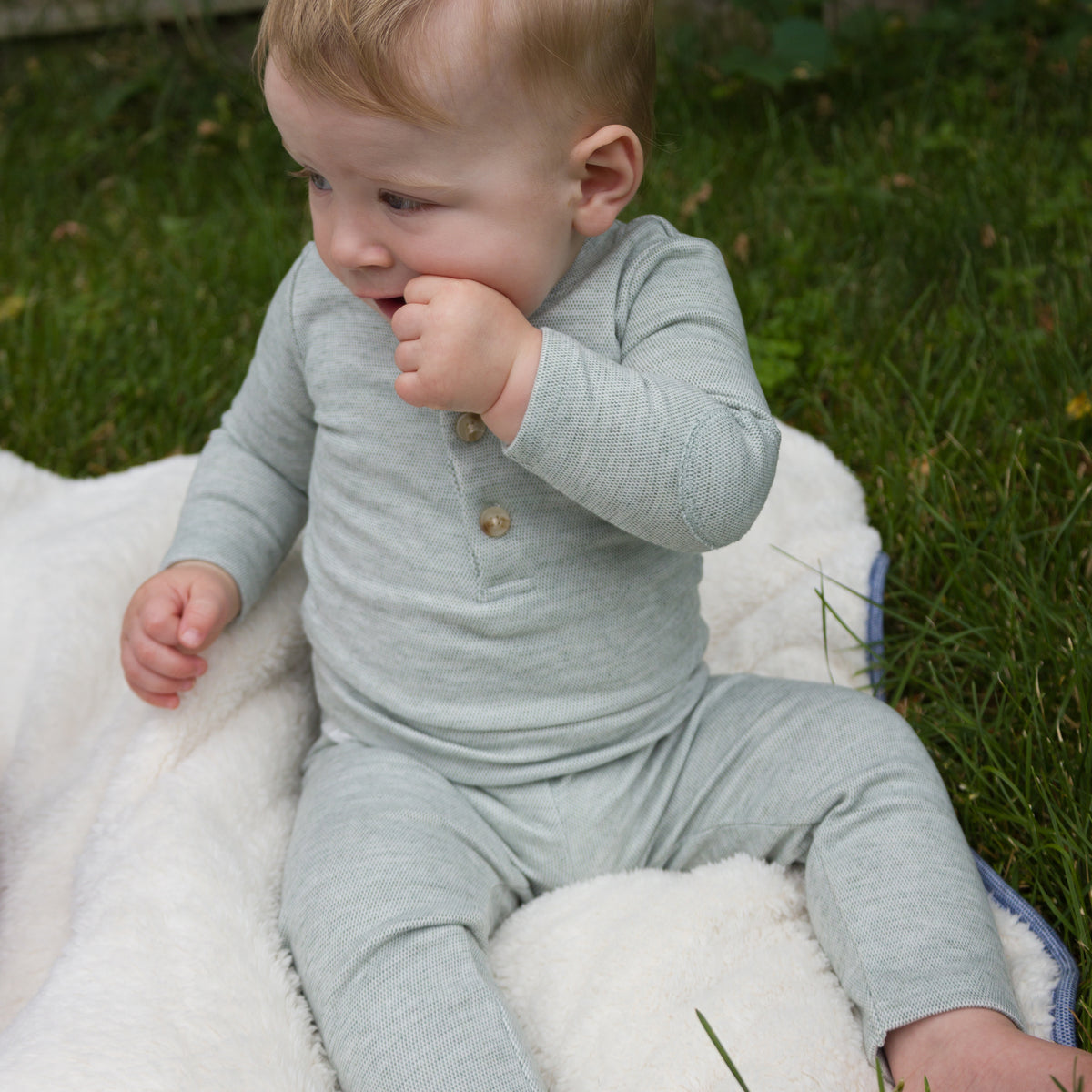 oh baby! Honeycomb Elbow Patch Henley Set - Spruce - Lifestyle