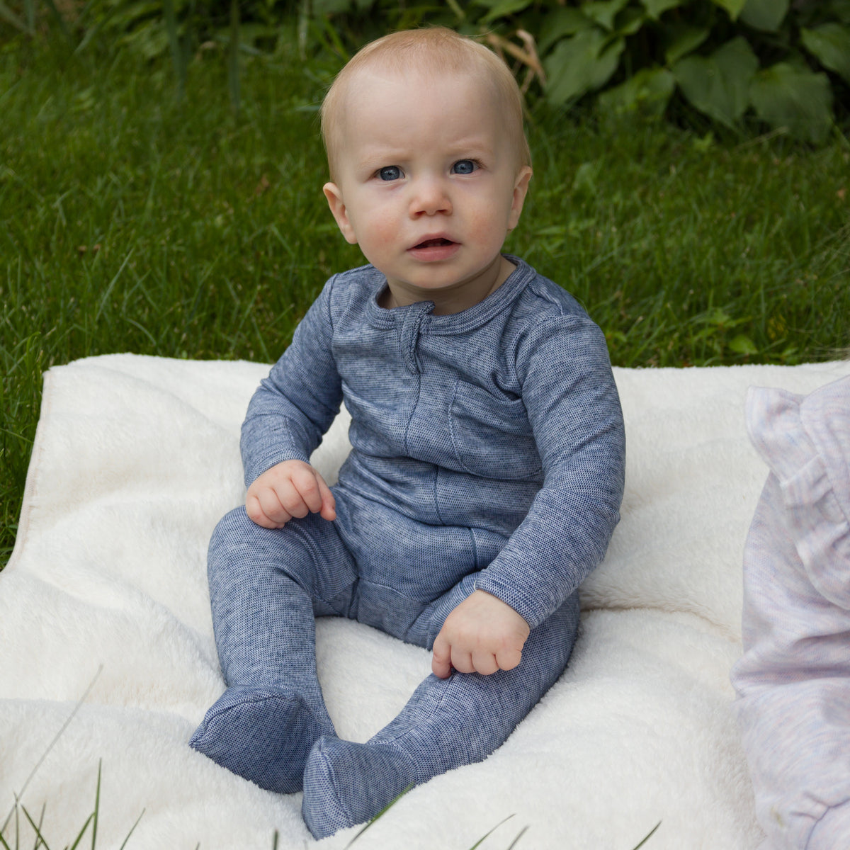 oh baby! Honeycomb Zipper Footie with Pocket - Denim - Lifestyle