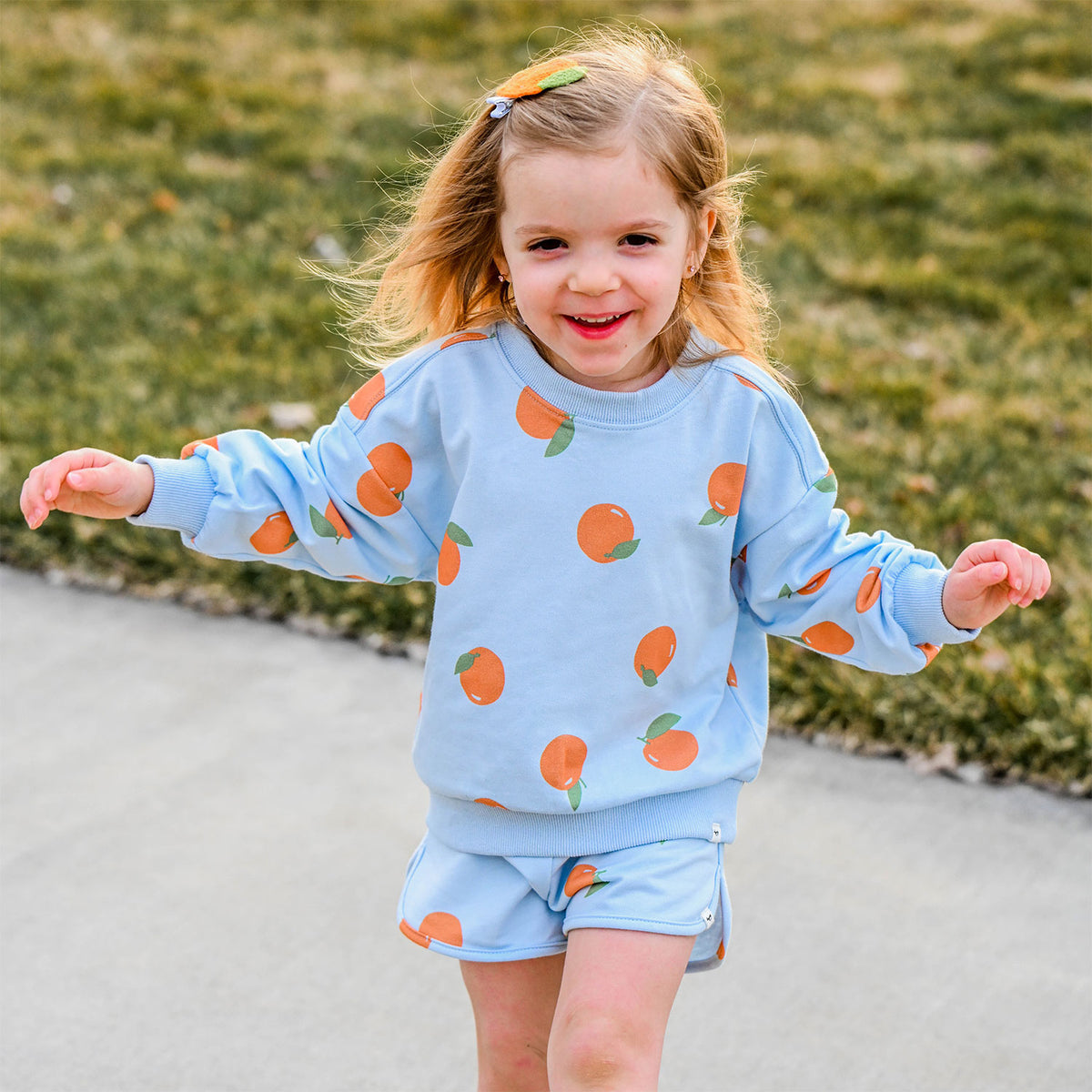 oh baby! Charlie Sweatshirt and Lottie Short - Oranges - Sky Blue - Lifestyle Image