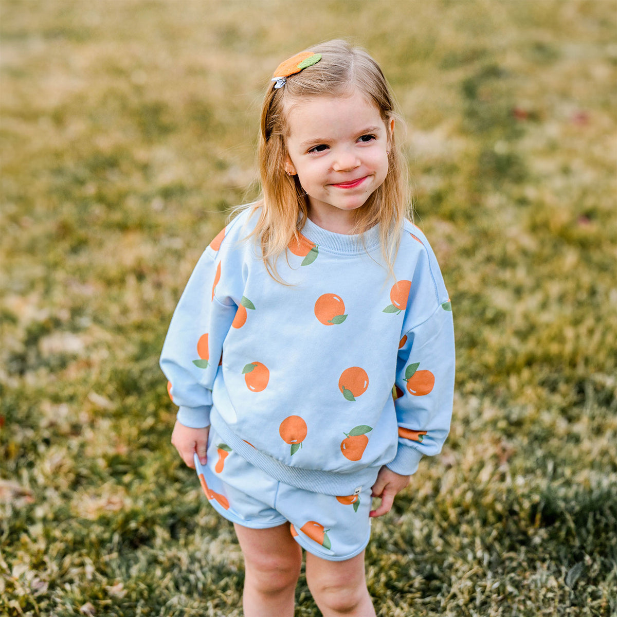 oh baby! Charlie Sweatshirt and Lottie Short - Oranges - Sky Blue - Lifestyle Image