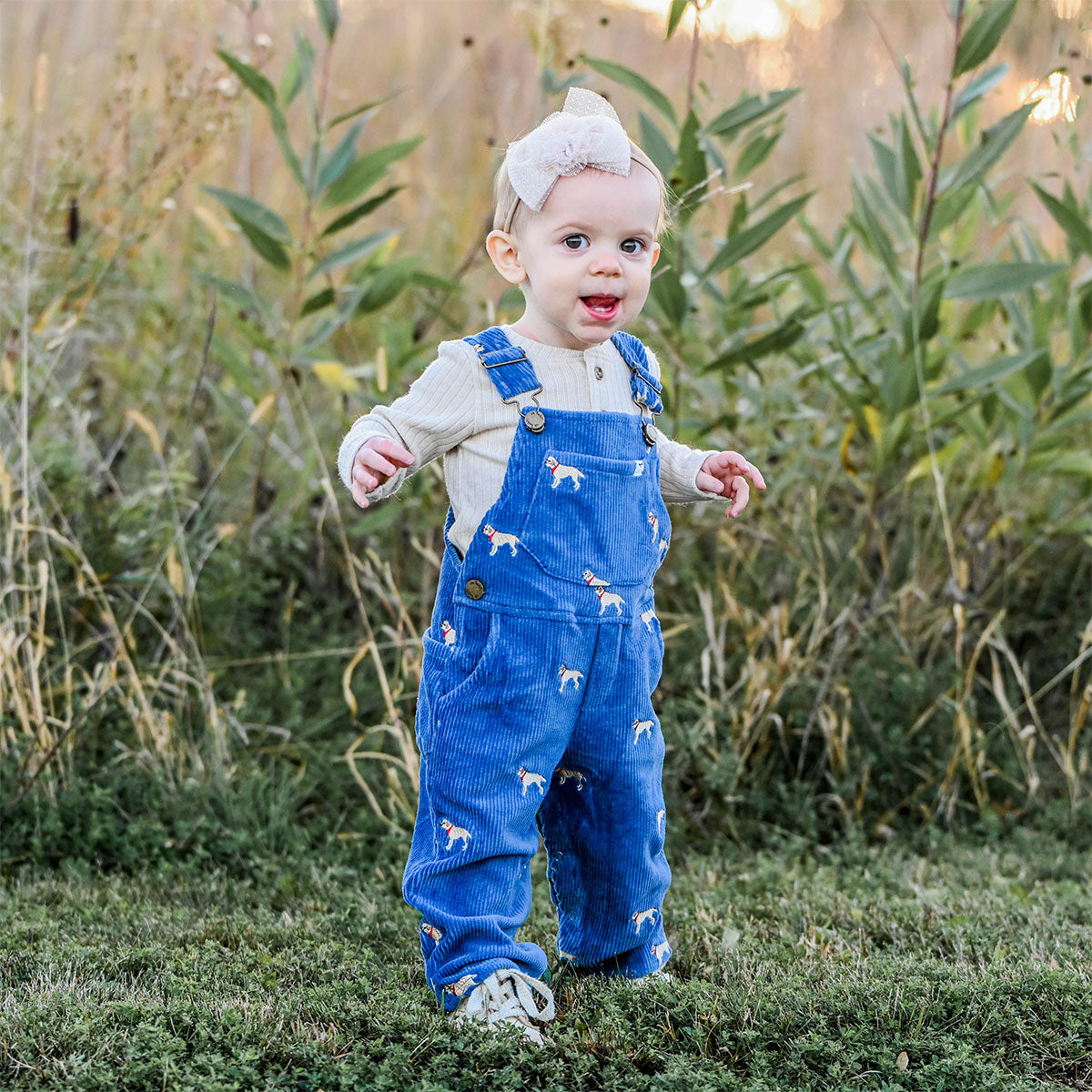 oh baby! Corduroy Bib Overalls - Labs Embroidered - Denim