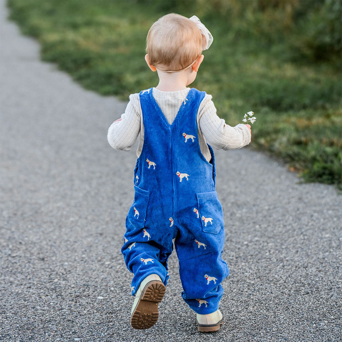 oh baby! Corduroy Bib Overalls - Labs Embroidered - Denim - Back