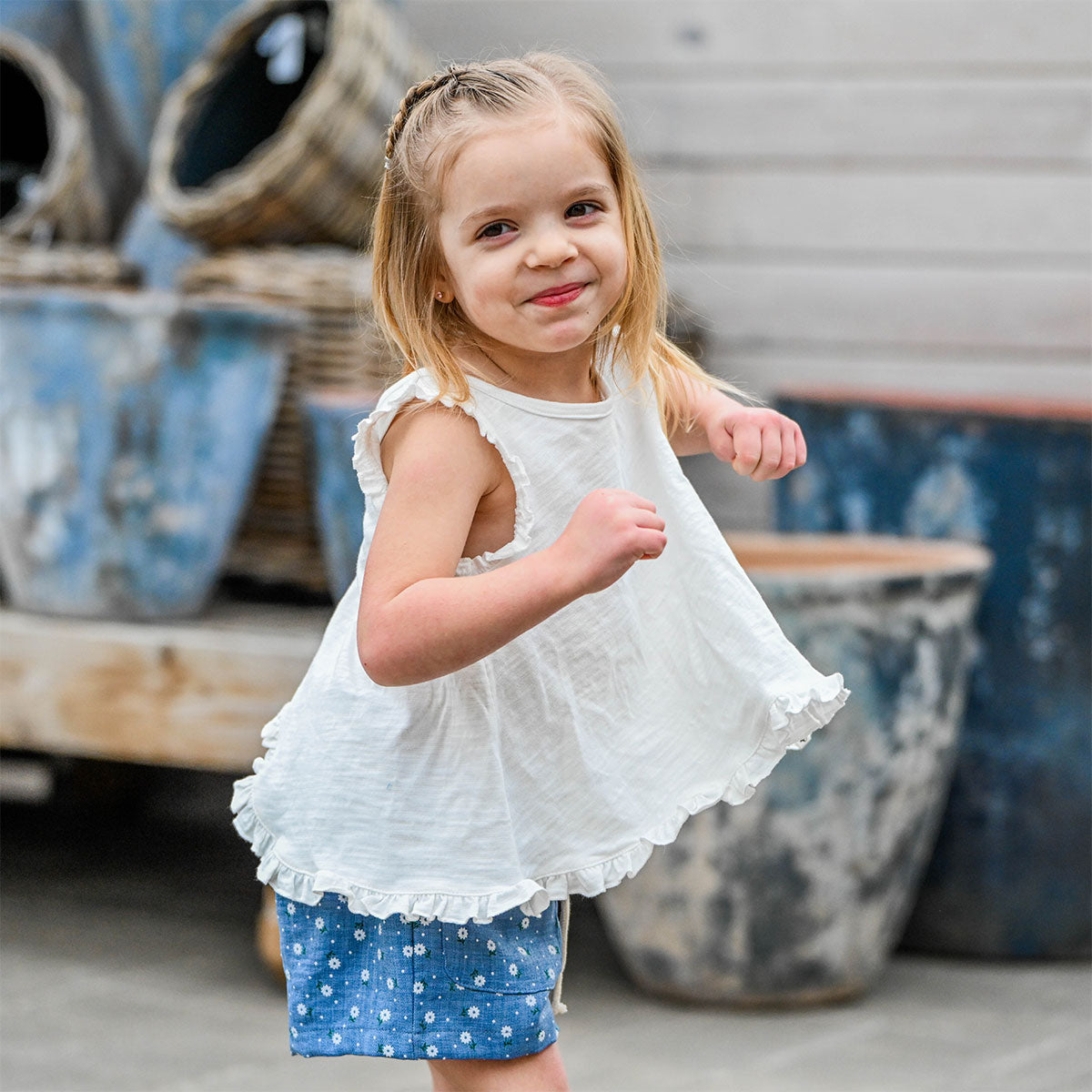 oh baby! Gracie Split-Back Ruffle Tank - Oyster - Lifestyle